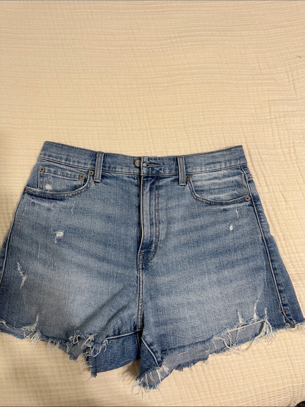pistola Light Blue Distressed High-Rise Denim Shorts